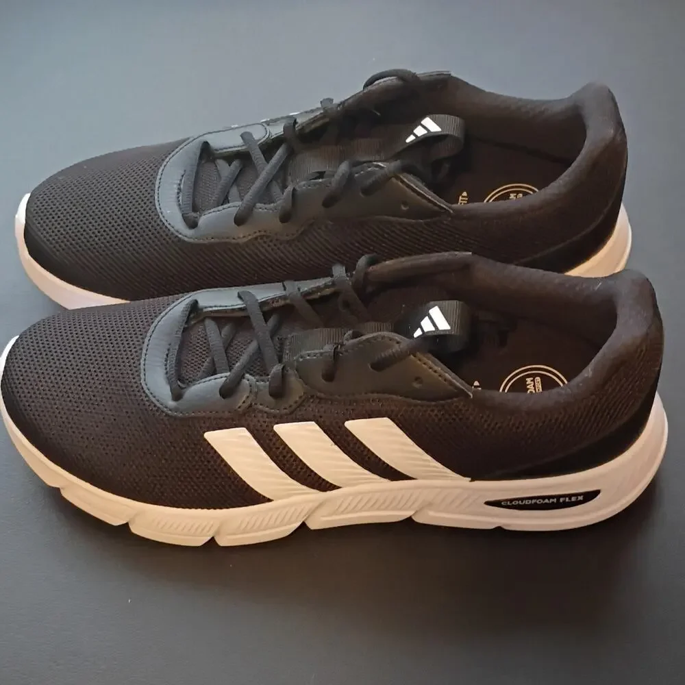 adidas Men’s Black/White Low Top Lace-Up Cloudfoam Comfort Wide Fit New